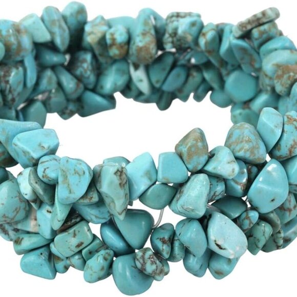 SALE - Turquoise Gemstone Beaded Stretch Bracelet - 5 Layers - Picture 5 of 5